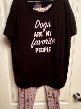 Pajama Set: Women's Black Top with Pink Dog Print Bottoms